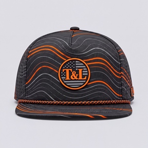 หมวกกอล์ฟลายคลื่นสีดำส้มเทา  วัสดุ PVC กันน้ำ  สายรัดแบบเชือก  ทรง Snapback 5 แผง  ระบายอากาศได้ดี เหมาะสำหรับกิจกรรมกลางแจ้ง  สำหรับผู้ชายและผู้หญิง - Product Image 2