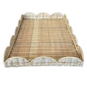 2024 Top vente Coastal Vibe tissé à la main rectangulaire plateau de service pétoncle bordé rotin osier plateau de qualité supérieure - Product Image 6