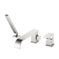 Robinet de baignoire cascade gris bronze moderne, à poser sur le rebord, 3 trous, avec douchette à main, mitigeur de salle de bain en laiton