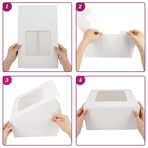 Boîte à gâteau personnalisée pour boulangerie 10*10*5 en carton blanc avec fenêtre - Product Image 2