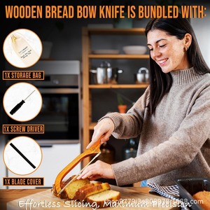Wooden <b>Bread</b> Slicer Stainless Steel Blade 8-9.9 In Durable Kitchen Baking Tool For Toast Cutting - Product Image 4
