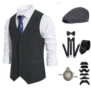 Costume d'Halloween pour homme des années 20 2025, Gilet de gangster Gatsby, Montre de poche vintage, Nœud papillon pré-noué, Accessoires de tenue des années folles des années 20 - Product Image 4