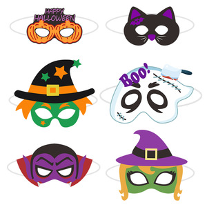 Set di Sei Maschere di Carta per Halloween, Mezze Maschere Horror, Vampiro e Cartone Animato, Decorazioni per Feste, Accessori per Foto, Novità e Gadget per Feste - Product Image 3