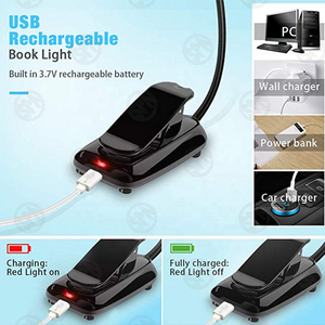 Nhựa Xách Tay Linh Hoạt Thay Đổi Độ Sáng Mắt Bảo Vệ Có Thể Điều Chỉnh Độ Sáng USB Loại C Có Thể Sạc Lại Cắm Trại Clip LED Cuốn Sách Đèn - Product Image 4