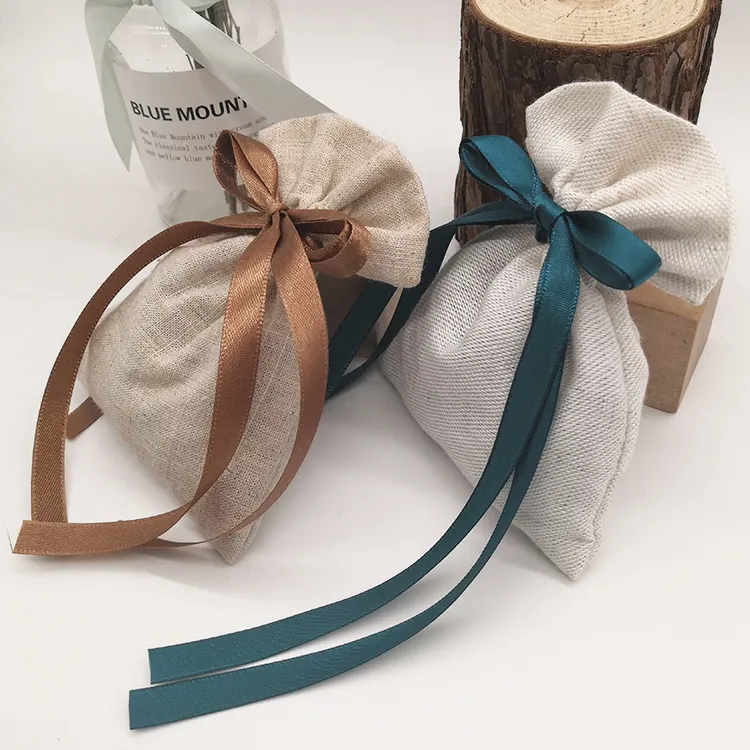 Bolsas de yute pequeñas de tamaño de logotipo personalizado, bolsas de arpillera para regalo de dulces de fiesta con cordón, bolsa ahorradora de jabón