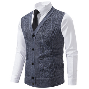 Sweater rompi hitam tanpa lengan pria, perdagangan luar negeri rajutan hangat leher V desain nyaman kantor modis musim dingin - Product Image 5
