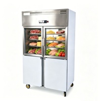 Réfrigérateur commercial en acier inoxydable à 4 portes, porte supérieure en verre et porte inférieure en mousse rigide, armoire de stockage frigorifique pour cuisine