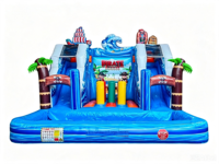 Structure Gonflable Pirate Island : Toboggan Aquatique Double, Château Gonflable, Parcours d'Obstacles à Colonnes d'Air, Piscine pour Enfants, Activité de Parc Aquatique Thème Enfants