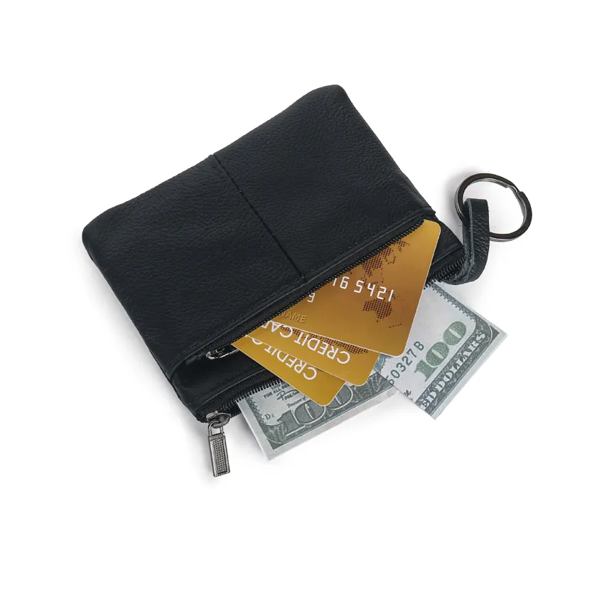 Nouvelle mode porte-clés Simple porte-carte en cuir véritable fermeture éclair porte-monnaie Rfid femmes portefeuille