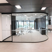 Cloison de séparation en verre courbé pour bureau, système de verre trempé avec cadre en aluminium, cloison insonorisée sans cadre pour salle de réunion, hôtel