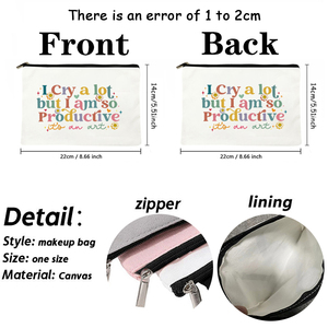 J'ai pleuré beaucoup, mais j'ai été très productif : un sac de maquillage personnalisé, un sac de rangement de voyage, une trousse de toilette, une pochette cosmétique. - Product Image 2