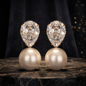 Pear Cut <b>Crystal</b> <b>Stud</b> <b>Earrings</b> With Freshwater Pearl 18K Gold Plated Classic Women Wedding Jewelry - Product Image 3