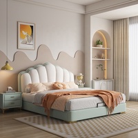 Lit en Cuir de Style Français Moderne de Luxe, Tailles King Size et Queen Size, Style Féminin
