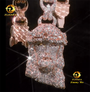 Pendentif Jésus en argent 925 avec moissanite VVS, serti de mosaïque de luxe sur mesure en or rose, certifié GRA, style Hip Hop Iced Out - Product Image 5