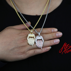 Nuevo diseño de dos tonos blanco rosa CZ Pave labio calavera dólar signo goteo dinero budismo aniversario colgante collar - Product Image 4