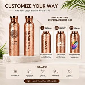 Bouteille d'eau ayurvédique en acier inoxydable 800 ml avec logo personnalisé, placage cuivre, impression sérigraphique, finition martelée et cadeau d'entreprise - Product Image 6