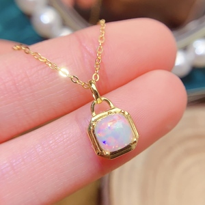 Collana con Ciondolo Personalizzato in Argento Sterling 925 Placcato Oro 18k con Opale Naturale, Accessorio di Moda per Donna, Prezzo all'Ingrosso - Product Image 4