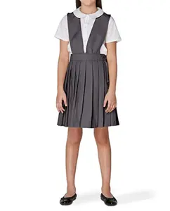 Falda a cuadros con cuello en V para niñas y mujeres, Vestido largo de poliéster y algodón, Jersey, uniforme de primaria y secundaria, venta al por mayor, OEM