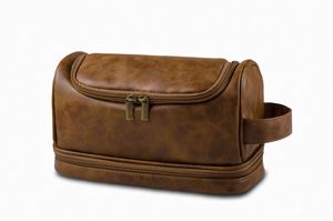 Unisex Simple PU Leather <b>Toiletry</b> <b>Bag</b> Zipper Convenient Hand Cosmetic <b>Bag</b> Featuring Fashionable Letter Hook Unisex Convenient - Product Image 3