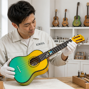 Ukulele de concert personnalisé de 23 pouces avec dessus en érable tigré brillant, finition dégradée, OEM ODM pour l'apprentissage musical - Product Image 3