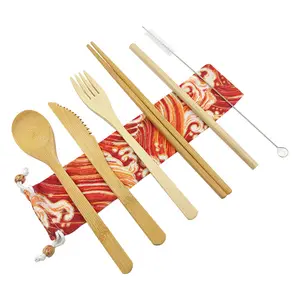 Vendita all'ingrosso cenare set forchette-Di bambù sala utensile set coltello/forchetta/cucchiaio di viaggi posate set con sacchetto personalizzato