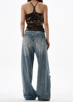American Design Fried Street Trendy Brand Pants Retro Ripped Jeans for Women Niche Ruffian Handsome Washable Denim Hole Couple