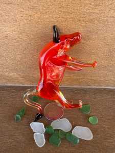 Figurine de taureau en verre soufflé à la main, décoration animale rouge, artisanat artistique fait main - Product Image 3