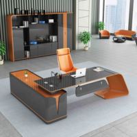 Bureau de direction moderne en forme de L en pierre artificielle, design de table de bureau pour PDG et directeurs avec chaises