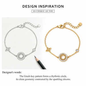 Pulsera de Acero Inoxidable con Diseño de Llave Griega Dorada y Zirconia, Baño de Oro de 14K al Vacío, Cadena con Acentos Florales - Product Image 4