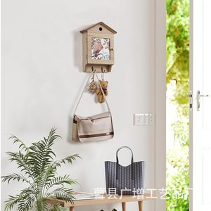Wooden Key Rack House Shaped <b>Wall</b> <b>Mounted</b> Storage <b>Shelf</b> With Owl Design For Home Entryway Organization - Product Image 4