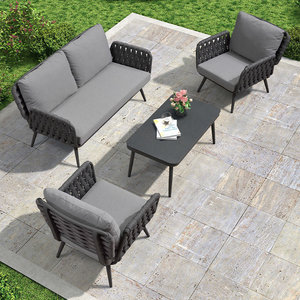 Ensemble de meubles de patio modernes 4 pièces, ensemble de canapés <span class=keywords><strong>en</strong></span> aluminium et corde pour jardin, balcon, terrasse, adapté aux espaces extérieurs - Product Image 4
