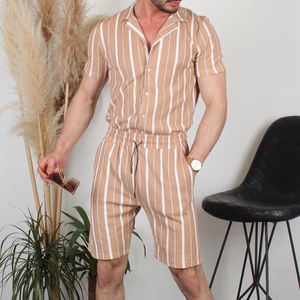 Set di <span class=keywords><strong>Polo</strong></span> sportiva per il tempo libero tuta da uomo alla moda tuta da ginnastica per allenamento a righe due pezzi Set di <span class=keywords><strong>Polo</strong></span> per uomo - Product Image 1