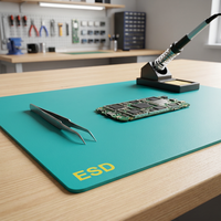 Alas Meja Karet Hijau Anti-ESD Lapis Ganda, Alas Anti-Statis Tahan Panas NBR untuk Perbaikan Elektronik di Laboratorium