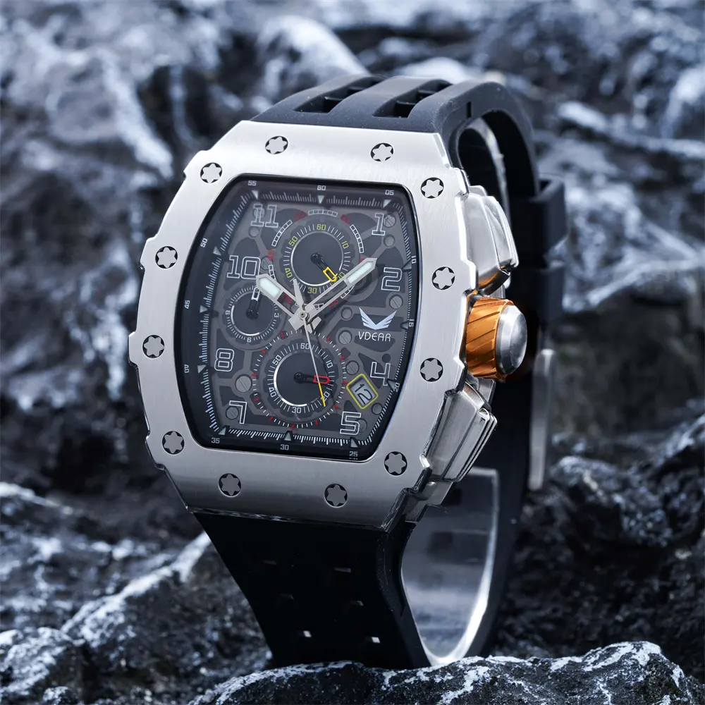 도매 남성 석영 럭셔리 크로노그래프 손목 시계 빛나는 Reloj Personalizado 실리콘 시계 스트랩 블랙 남자 시계
