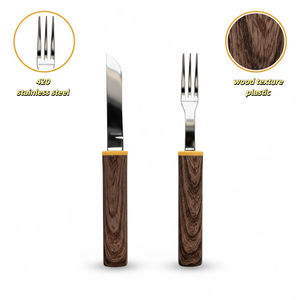 Couteaux et accessoires de cuisine en bois, ensemble de 2 pièces (couteau et fourchette) en acier inoxydable, Cuchillos Knife Messer Set - Product Image 1