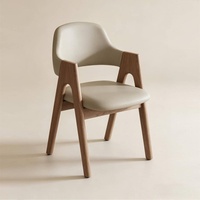 Chaise de salle à manger moderne minimaliste en bois massif avec revêtement en cuir, accoudoirs et dossier rembourré doux pour la maison, l'hôtel, le hall, la salle à manger, le café