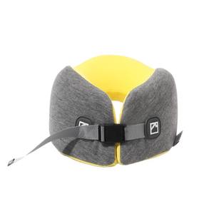 Almohada de Viaje en Forma de U de Espuma Viscoelástica Gris con Amarillo, Soporte Portátil para el Cuello para Avión, Oficina y Siesta - Product Image 1
