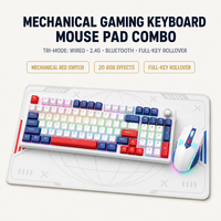Clavier de jeu mécanique et tapis de souris combo, tri-mode filaire, 2.4G, Bluetooth, interrupteurs rouges, 99 touches pour PC Gamer