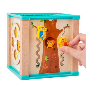 Cubo di Attività Multifunzione in Legno con Perline, <span class=keywords><strong>Puzzle</strong></span> a <span class=keywords><strong>4</strong></span> Lati, Giocattolo Educativo per lo Sviluppo Cognitivo dei Bambini - Product Image 3