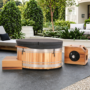 Baignoire à glace ronde en métal moderne <span class=keywords><strong>pour</strong></span> intérieur avec marches, 1 pièce, piscine froide en cèdre, télécommande - Product Image 4