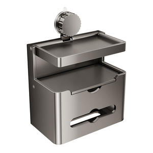 Boîte à mouchoirs murale à ventouse, rectangulaire, sans perçage, support de papier multifonctionnel, rangement de papier toilette pour salle de bain - Product Image 1