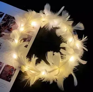 LED Luminous Feather Crown Wreath Headband Hairband Garlands Girls Light Up Hair Wreath Party