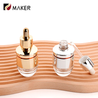 30ml 1oz Récipient vide pour huile essentielle de sérum de soin de la peau Flacon compte-gouttes en verre personnalisé avec distributeur de cosmétiques en argent et or
