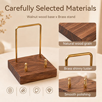 Support d'affichage portable détachable pour téléphone portable/tablette en cristal minéral encadré, base en laiton et bois de noyer pour cadre de porte