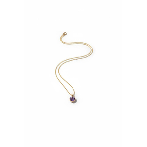 18KT Gold Solitaire Amethyst Pendant Necklace Minimalist Bezel Set <b>Purple</b> Gemstone Fine Jewelry Necklace - Product Image 2