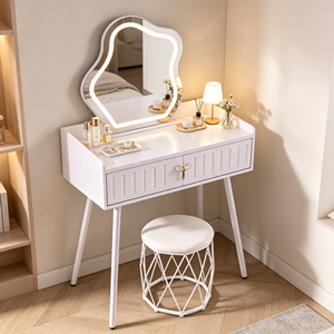 Modern Makeup Vanity <b>With</b> Lighted Mirror <b>Storage</b> Drawers Bedroom <b>Dressing</b> <b>Table</b> <b>With</b> Stool - Product Image 2