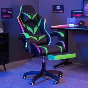 Cadeira de massagem completa para jogadores Silla Gamer, alta-falante Bluetooth com luzes coloridas LED de alta qualidade, cadeira para jogos com apoio para os pés