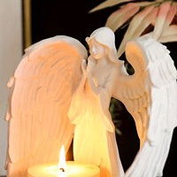 Porte-bougie moderne en forme d'ange avec des ailes de prière, figurine en résine pour la maison, le bureau, le centre commercial ou la décoration de bar