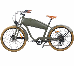 Cadre de vélo vintage 26'' pour vélo électrique 250W, VTT rétro tout suspendu, pneus larges, moteur 500W avec panier, vélo de ville ancien - Product Image 1