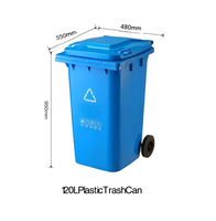 Poubelle à couvercle roulant en plastique HDPE de haute qualité, 120 litres, deux roues, écologique, rectangulaire, pour